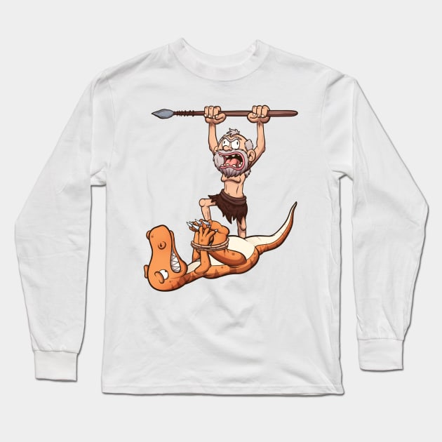 Caveman Captured Dinosaur Long Sleeve T-Shirt by TheMaskedTooner